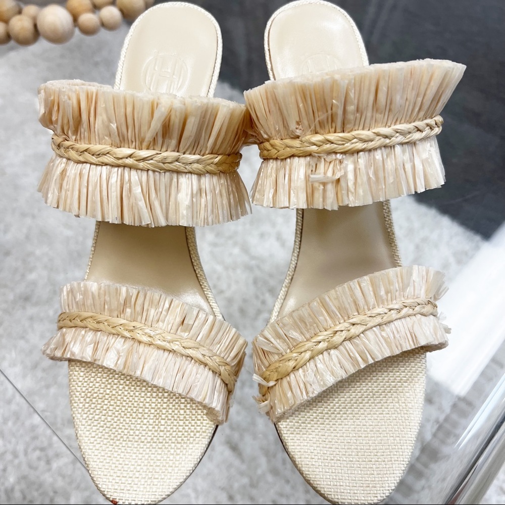 House of Harlow 1960 x REVOLVE Frayed Raffia High Heel in Cream Sandals Boho New - Picture 3 of 11